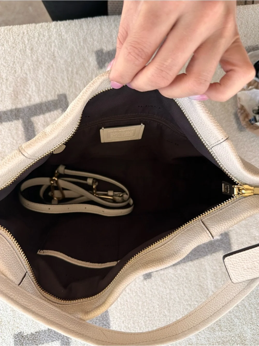 Coach Pebbled Leather Shoulder Bag in Cream with Gold Hardware 2022 scout hobo